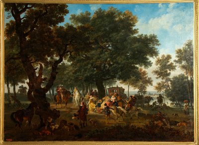 "" حفلة صيد ملك فرنسا هنري الرابع (1553-1610) وجناحه "(هنري الرابع وجناحه الصيد) لوحة رسمها نيكولا أنطوان توناي (1755-1830) بواسطة نيكولاس أنطوان توناي
