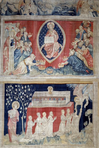 ستارة الوحي (1373-1383) ، ن. 5: السجود المسن للمسيح في الجلال (يسوع المسيح في المجد ممثل داخل هالة). ن- 11: ارواح الشهداء. نسيج لنيكولاس باتاي (1330-1405) بواسطة نيكولاس باتايل