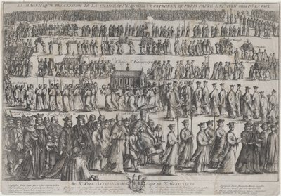 موكب تابوت القديس جينيفيف ، مع رجال الدين والعلمانيين يسيرون في ستة صفوف ... ، 1652. بواسطة نيكولاس كوتشين