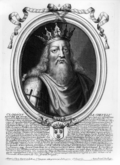 Clodion The Hairy (c.428-47) من "تمثيلات أوغست لجميع ملوك فرنسا من فاراموند إلى لويس الرابع عشر" ، باريس ، 1679 بواسطة نيكولاس الثاني دي لارميسين