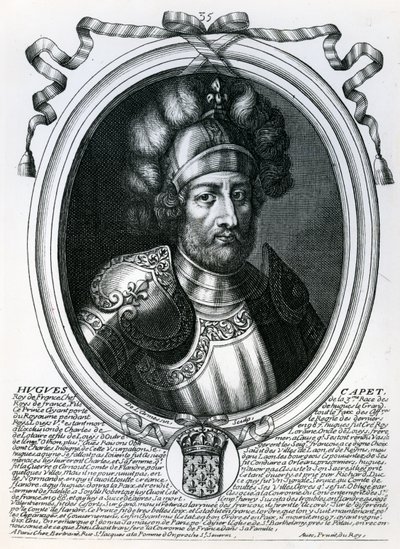 Hugues I Capet (941-96) ملك فرنسا ، من "تمثيلات أوغست لجميع ملوك فرنسا من فاراموند إلى لويس الرابع عشر" ، باريس ، 1679 بواسطة نيكولاس الثاني دي لارميسين