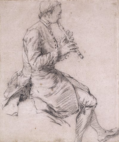 رجل جالس يعزف على الناي ، في الملف الشخصي إلى اليمين ، c.1720s بواسطة نيكولاس لانكريت