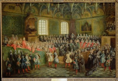 سرير العدالة الذي عقد في البرلمان بأغلبية لويس الخامس عشر (1710-1774) ، 22 فبراير 1723 بواسطة نيكولاس لانكريت