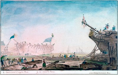 إطلاق سفينة في بريست ، c1750-1810 بواسطة نيكولاس ماري أوزان