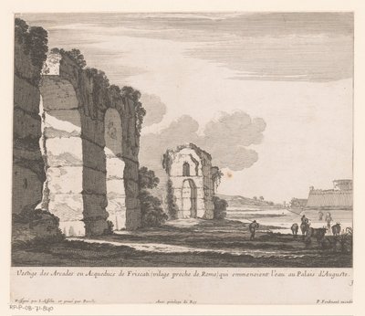 المناظر الطبيعية مع الخرائب ورعاة البقر Vestige des Arcades ou Aqueducs de Friscati (...) (العنوان على الكائن) بواسطة غابرييل بيريل