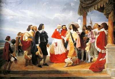 Cardinal Richelieu presenting Poussin to Louis XIII in 1640, detail from painting of 1832 by Jean Alaux (1786-1864), France بواسطة نيكولاس بوسين