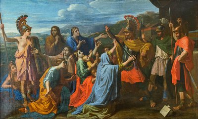 أقنع كوريولانوس عائلته بتجنيب روما فيتوريا عند أقدام كوريولانوس ، حوالي عام 1652. بواسطة نيكولاس بوسين