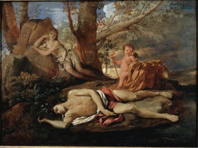 رسم توضيحي صدى ونرجس للأسطورة التي ألهمت Ovide في لوحة "" Les Metamorphoses "التي رسمها نيكولاس بوسين بواسطة نيكولاس بوسين