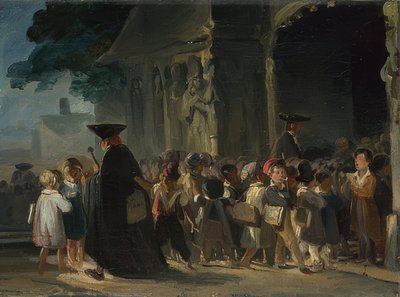 أطفال أمام مدخل الكنيسة. بين 1817 و 1845 بواسطة الكسندر جبرائيل (بعد) ديكامبس