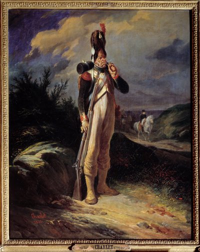 صورة لرجل غرينادي للحرس صورة غاضب لحرس نابليون بونابرت. لوحة لنيكولا توسان شارليت (1792-1845) 1842 صن. 0،81 × 0،65 م بواسطة الكسندر جبرائيل (بعد) ديكامبس