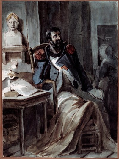 The Old Grognard عضو سابق في حرس نابليون الأول (1769-1821) عاجز بالقرب من تمثال نصفي للإمبراطور. رسم نيكولا توسان شارليت (1792-1845) ، 5/5/1820. رويل مالميزون ، المتحف الوطني لقصر مالميزون وبوا برو بواسطة الكسندر جبرائيل (بعد) ديكامبس