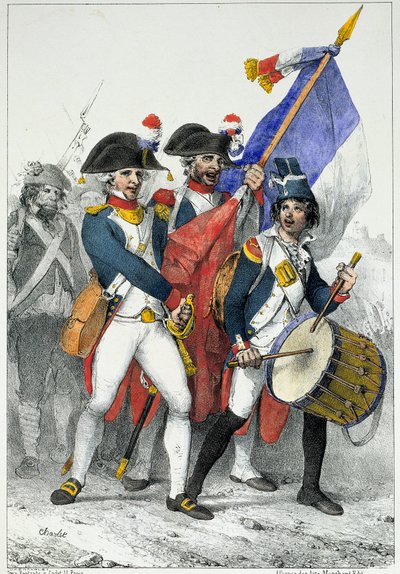 الوطن في خطر: متطوعو الجمهورية الأولى (1792-1799) يغادرون للحرب (نقش ملون) بواسطة الكسندر جبرائيل (بعد) ديكامبس