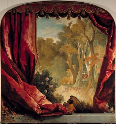 Decorative composition with curtains, landscape and animals Painting by Nicolas de Largilliere (1656-1746) 18th century Sun. 2,61x2,51 m بواسطة نيكولاس دي لارجيليير