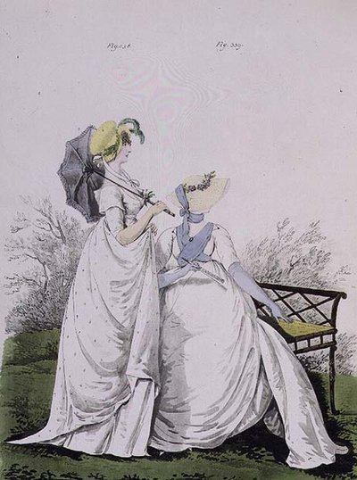 فساتين الصباح التين. رقم 338 و 339 من المجلد الثاني لـ Nikolaus Heideloff's Gallery of Fashion ، يونيو 1802 (طباعة) بواسطة نيكولاس فون هايدلوف
