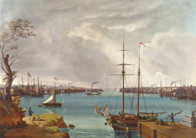 منظر لنيويورك وبروكلين والبحرية مأخوذ من المرتفعات بالقرب من Willamsburg ، c.1835-45 (الغواش ، مرحاض على ورق) بواسطة نيكولينو كاليو