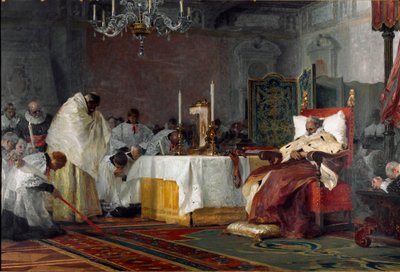 اللحظات الأخيرة لتشارلز إيمانويل (تشارلز إيمانويل) الأول لسافوي (1562-1630) (وفاة تشارلز إيمانويل الأول ، دوق سافوي) لوحة لنيكولو بارابينو (1832-1891) 1891 جينس جاليريا دي آرت موديرنا بواسطة نيكولو بارابينو
