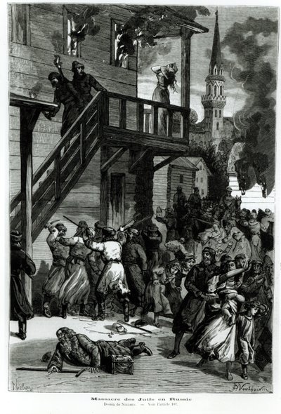 ذبح اليهود في روسيا ، منقوش من قبل جوستاف فولكوين (fl.1880-90) من لو جورنال إيلوستري ، يونيو 1881 (صور من وزن الجسم) بواسطة نيلسن