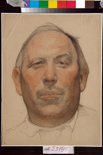 Portrait de Demian Bedny (1883-1945) - Oeuvre de Nikolai Andreevich Andreev (1873-1932) ، متفائل et craies sur papier (32x24،2 سم) ، مقابل 1920 - (صورة دميان بيدني ، بقلم نيكولاي أندرييفيتش أندرييف ، متفائل ، طباشير أسود وأبيض على الورق بواسطة نيكولاي أندرييفيتش أندرييف