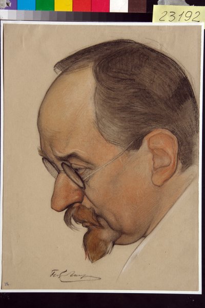 صورة لجورجي فاسيليفيتش تشيتشيرين (1872-1936) - عمل لنيكولاي أندريفيتش أندرييف (1873-1932) ، دم وطباشير على ورق (32.4 × 24.1 سم) بواسطة نيكولاي أندرييفيتش أندرييف