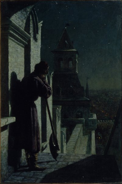 Strelets على برج موسكو الكرملين في Moonlit Night ، 1890s بواسطة نيكولاي سيرجييفيتش ماتفييف
