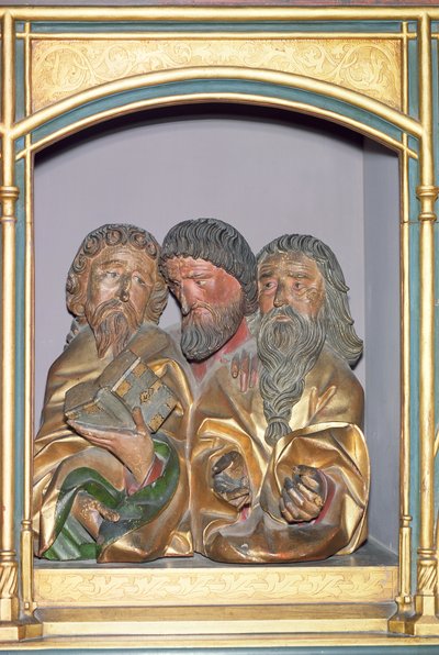 المنحوتات الخشبية من SS. بول وماثيو وتوماس ، من بريديلا إيسنهايم Altarpiece ، ج .1490 (خشب مطلي) بواسطة نيكولاس هاجينوير