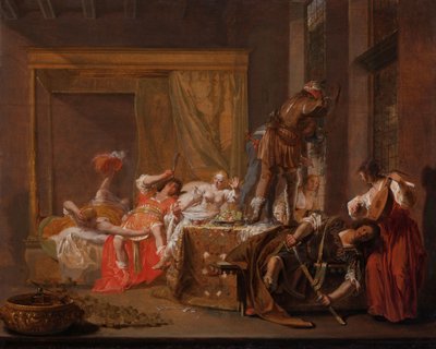 مشهد من حفل زفاف ميسالينا وجايوس سيليوس ، حوالي 1645 - 1650 (زيت على لوح) بواسطة نيكولاس كنوبر