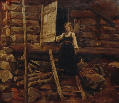 فتاة على السلالم (زيت على قماش) بواسطة نيلس بيرجسلين