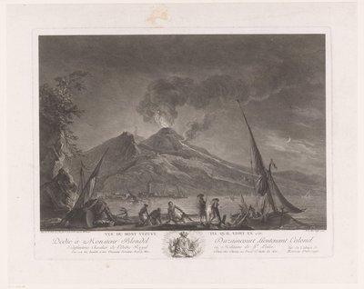 المناظر الطبيعية مع الصيادين و Vesuvius النشطة Vue du mont Vesuve tel quil etoit en 1757 (العنوان على الكائن) بواسطة نويل لو مير