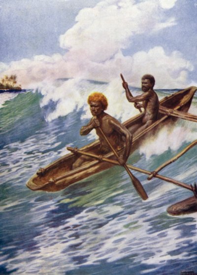 Passing the Reef, Aoba, New Hebrides (colour litho) بواسطة نورمان هاردي