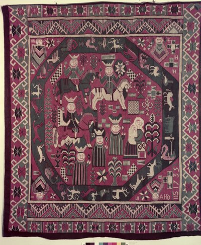 سجادة تصور فرسان ، أم مع طفلها وشخصيات أخرى مختلفة ، 1735 (صوف) بواسطة المدرسة النرويجية