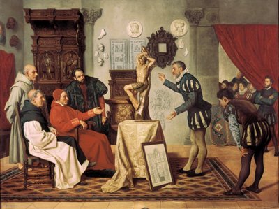 الرسام ألونسو بيروجويتي (1480-1561) يزور الكاردينال خوان باردو دي تافيرا (1472-1545) (لوحة) بواسطة أوكانو سانشيز ميغيل جادراك ذ