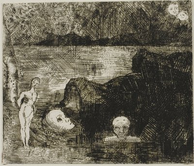 Dream Vision، c.1880 (النقش والنقطة الجافة على ورق منسوج عاجي) بواسطة Odilon Redon