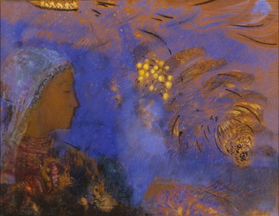 رأس امرأة (باستيل على ورق بني) بواسطة Odilon Redon