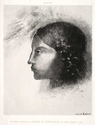 تكريم لغويا: عند الصحوة رأيت إلهة الذكي 1885. بواسطة Odilon Redon