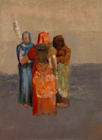 Les Moires (الأقدار الثلاثة) (آلهة القدر الثلاثة من الأساطير القديمة أو أقدار الرومان) - رسم لأوديلون ريدون (1840-1916) ، زيت على قماش (32.4 × 23.8 سم) بواسطة Odilon Redon