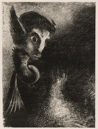 The Chimera Gazed at all Things with Fear، from Night. الوهم ينبثق في كل الأشياء بالخوف ، من الليل بواسطة Odilon Redon