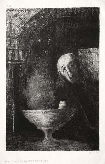 الليل: وانخرط الباحث في بحث لانهائي ، 1886. بواسطة Odilon Redon