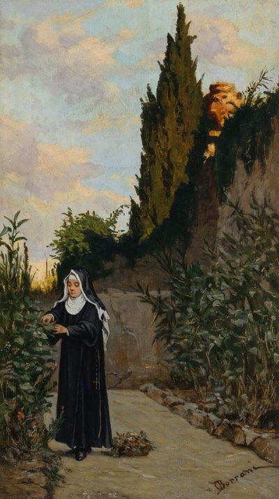 راهبة في الحديقة بواسطة Odoardo Borrani