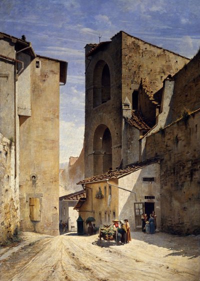 Porta San Niccolo in Florence (oil on canvas) بواسطة Odoardo Borrani