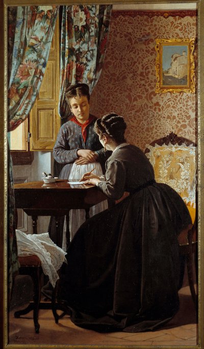 الأمية أو المرأة التي تكتب رسالة لخادمتها لوحة أودواردو بوراني (1834-1905) 1869 مجموعة خاصة بواسطة Odoardo Borrani
