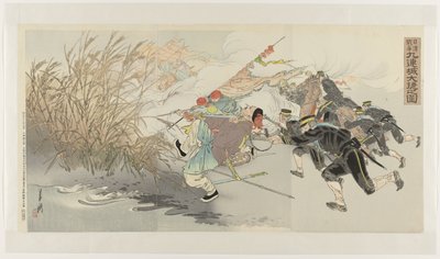 الحرب الصينية اليابانية: النصر العظيم في Jiuliancheng Nisshin sensô Kûrenjô daishô no zu (العنوان على الكائن) بواسطة أياب هانجيرو
