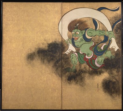 إله الريح. الجزء الأيمن من الشاشات ذات الشقين Wind Wind and Thunder God ، أوائل القرن الثامن عشر. بواسطة أوغاتا كورين