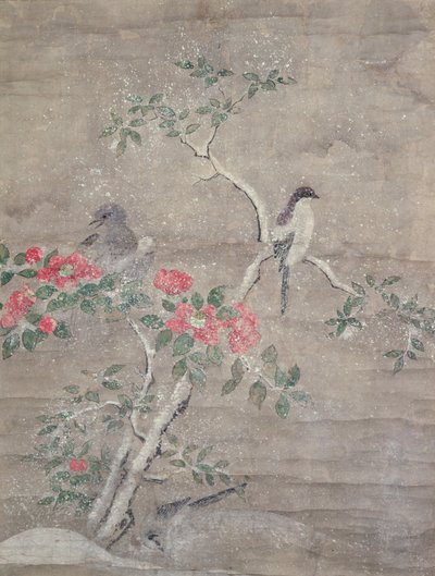 طيور وكاميليا في الثلج ، ج 1700 (حبر وألوان على ورق) بواسطة Ogawa Haritsu