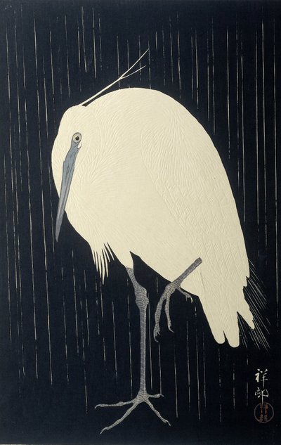 البلشون في المطر ، 1925-1936 (قطع خشبية ملونة) بواسطة Ohara Koson