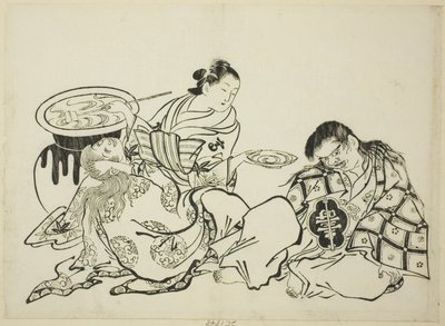 المحظية Plying Shojo مع Sake ، لا. 4 من سلسلة من 12 مطبوعة بواسطة أوكومورا ماسانوبو