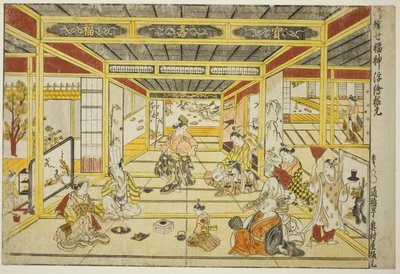 صورة منظور أصلية للآلهة السبعة العصرية ذات الحظ السعيد (Furyu shichi fukujin uki-e kongen) بواسطة أوكومورا ماسانوبو