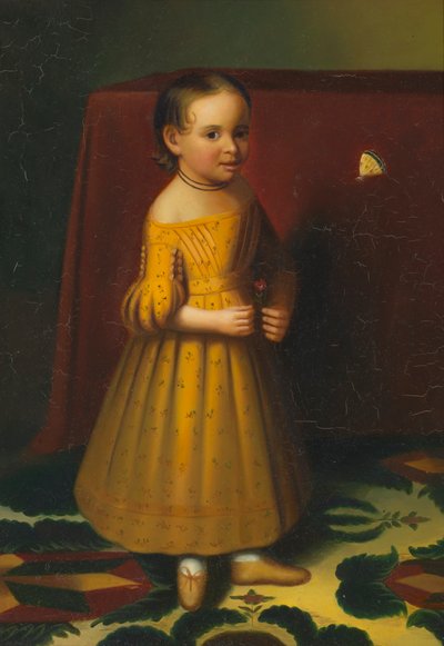 صورة لفتاة صغيرة مع روز وفراشة ، كاليفورنيا. 1838. بواسطة أوليفر تاربيل إيدي