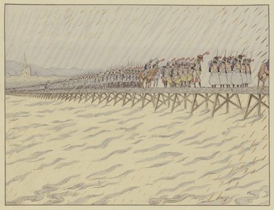 نابليون وجيشه يعبرون نهر الراين في كيل ، 1 أكتوبر 1805 بواسطة وظيفة Onfray de Breville