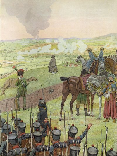 نابليون ، يجلس على طبلة ، في معركة باوتسن ، 20-21 مايو 1813 بواسطة وظيفة Onfray de Breville