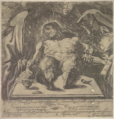 رثاء على جسد المسيح من قبل المريمات الثلاث ، مرطبان على الطاولة إلى ... ، 1615. بواسطة أورازيو بورجياني